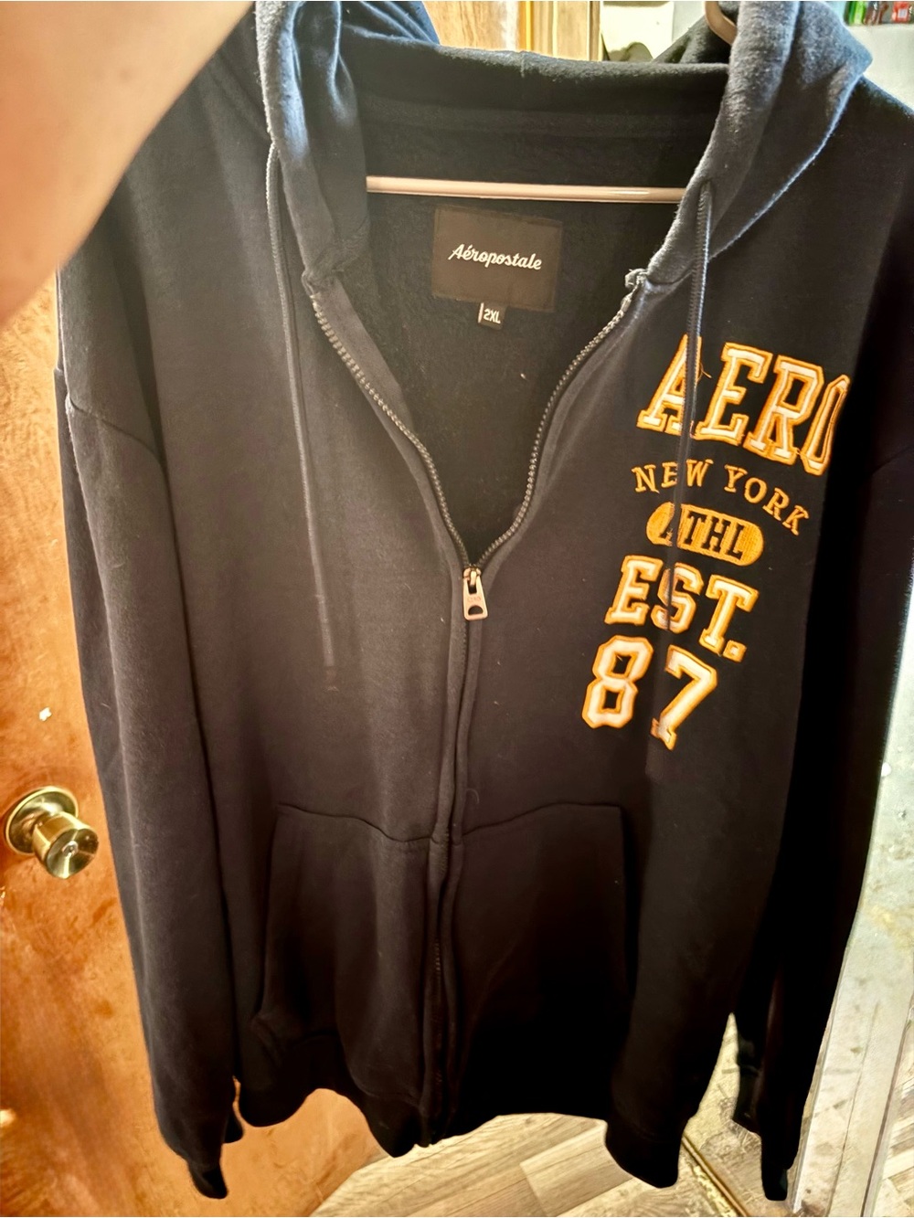 Aeropostale Men’s Navy Zip Hoodie with Yellow Lettering